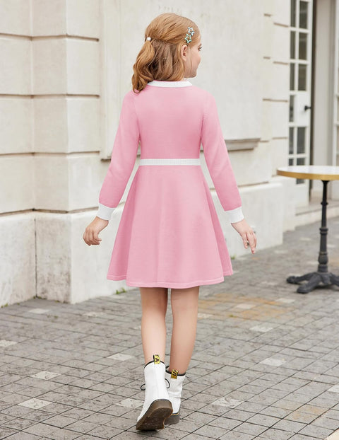Arshiner Girls Sweater Dress Long Sleeve Button Knit Dresses