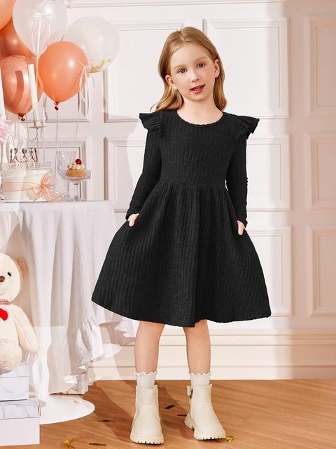 Arshiner Girl Dress Baby Girls Knitted Ruffle Sleeve Dresses