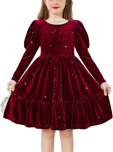 Arshiner Toddler Velvet Dress Girls Puff Party Ruffle Dresses