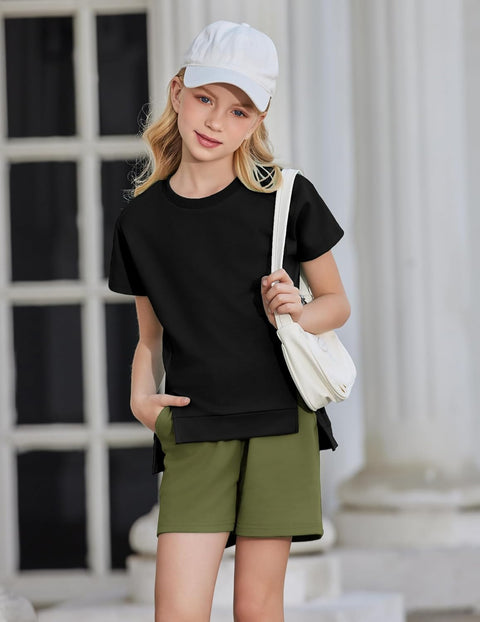 Arshiner Girls 2 Piece Outfit Short Sleeve T-Shirt and Shorts Set