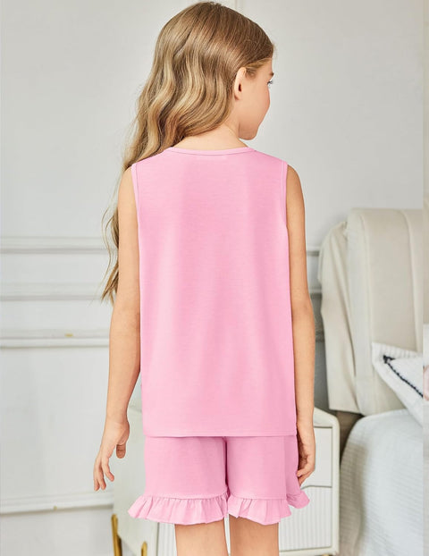 Arshiner Girls Pajamas Ruffle Sleepwear Tank Top and Shorts Set Pjs Outfit