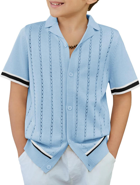 Arshiner Boys Knit Shirts Short Sleeve Button Down Shirt