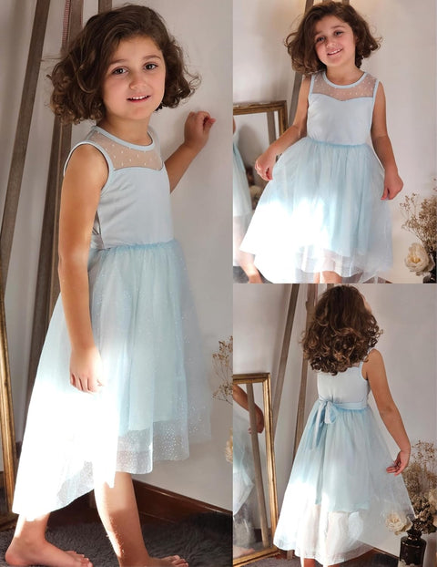 Arshiner Girls Dresses Formal Party Tulle Contrast Mesh Dress with Belt