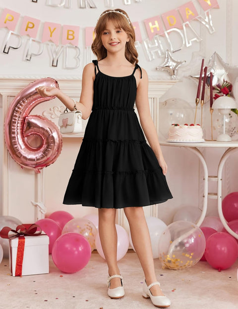 Arshiner Girls' Boho Spaghetti Strap Ruffled Tiered Dresses