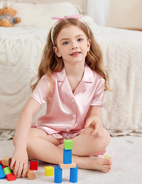 Arshiner Girls Pajamas Silk Satin Pajama Set