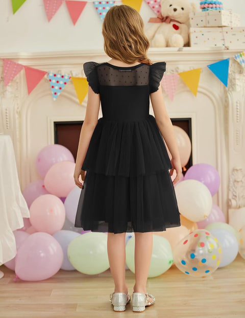 Arshiner Toddler Girls Tutu Sundress Ruffle Sleeve Double Fluffy Tiered Dresses