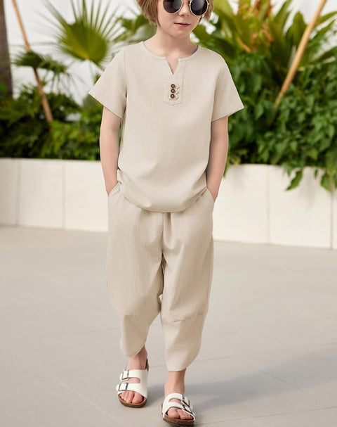 Arshiner Boy's 2 Pieces Clothes Set Henley Shirt and Harem Capri Pants