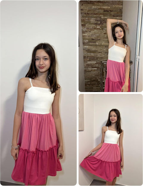 Arshiner Girls Tie Back Dress Spaghetti Strap Ruffle Hem Sundress with Pockets