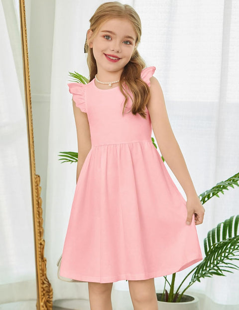 Arshiner Toddler Dress Girls Summer Ruffle Sleeve Backless Dresses Casual Sundress with Pockets 2-8Y