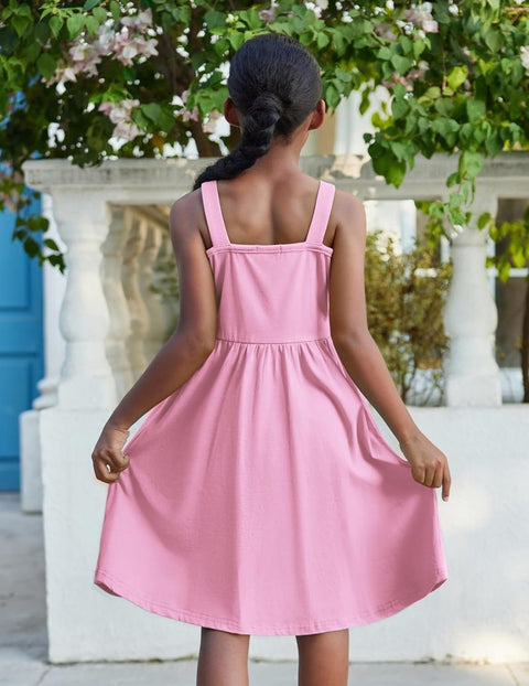 Arshiner Girl's Spaghetti Strap Button Down Midi Sleeveless Sundress