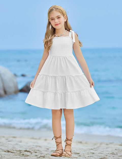 Arshiner Girls Dress Tween Boho Bowknot Strap Swing Flowy Dress