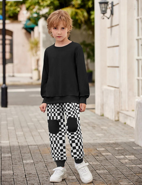Arshiner Boys Long Sleeve Print Sweatshirt and Pant 2 Piece Set