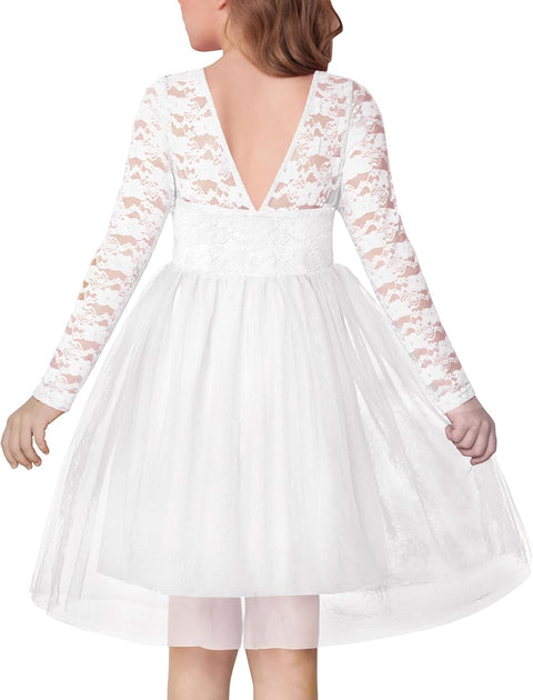 Arshiner Flower Girl Dress V Back Lace Tulle Party Dresses