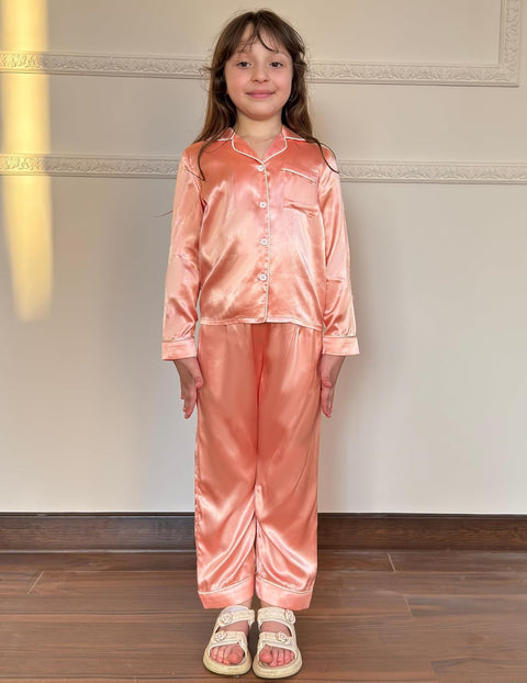 Arshiner Girls Pajamas Silk Satin Pajama Set