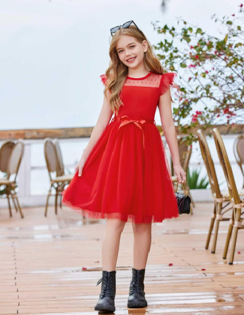 [2-8Y] Arshiner Toddler Girls Tutu Dress Contrast Mesh Party Dresses