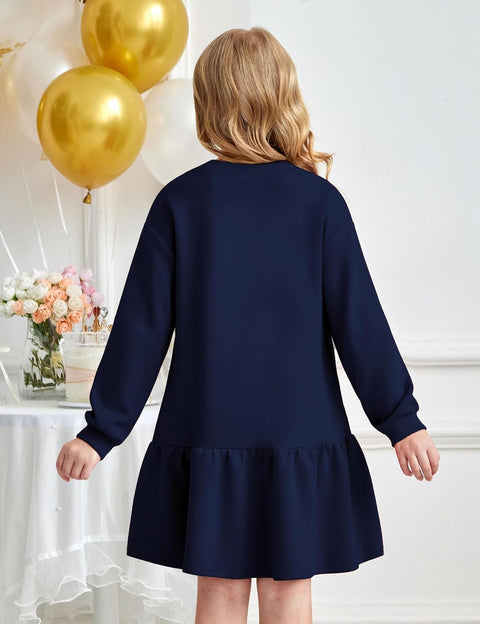 Arshiner Girls Dresses Long Sleeve Pullover Drop Shoulder Dress