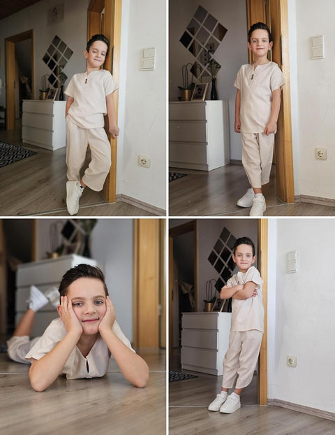 Arshiner Boy's 2 Pieces Clothes Set Henley Shirt and Harem Capri Pants