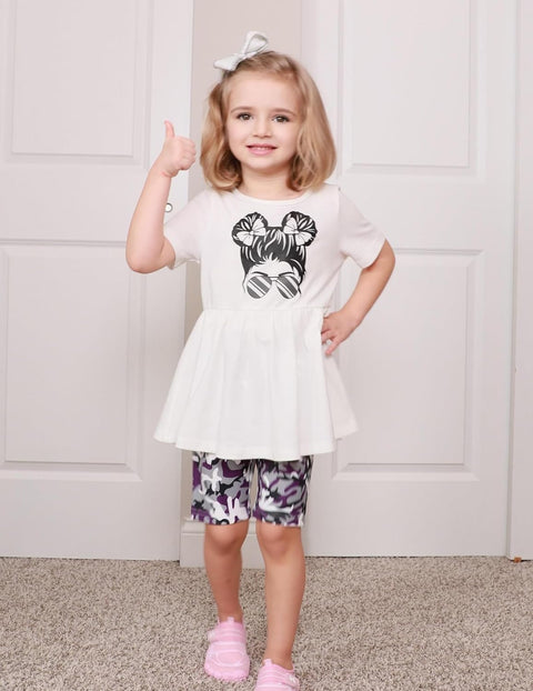 Arshiner Girls Summer Outfits Short Sleeve Ruffle Hem Top and Biker Shorts Set Girl Clothes 6-14 Years