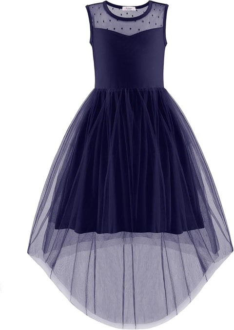 Arshiner Girls Dresses Formal Party Tulle Contrast Mesh Dress with Belt