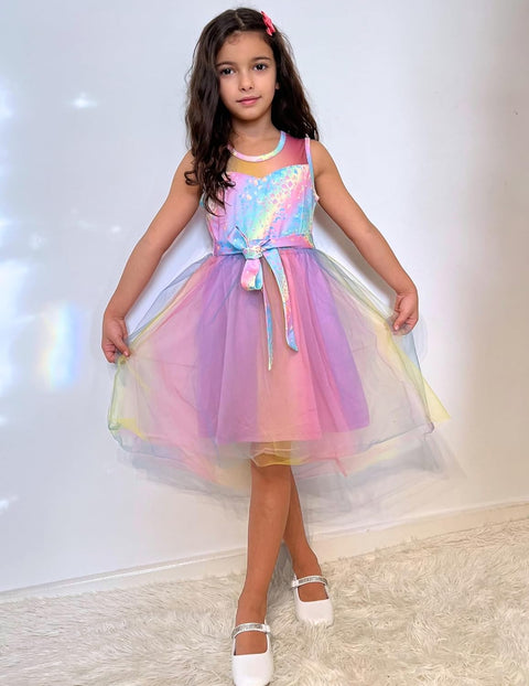 Arshiner Girls Dresses Formal Party Tulle Contrast Mesh Dress with Belt