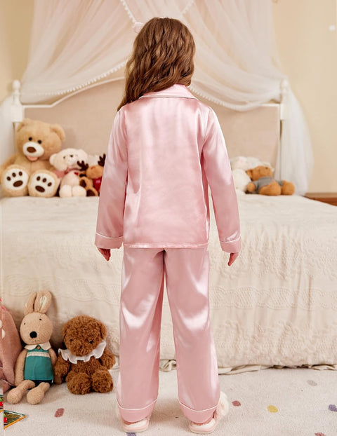Arshiner Girls Pajamas Silk Satin Pajama Set
