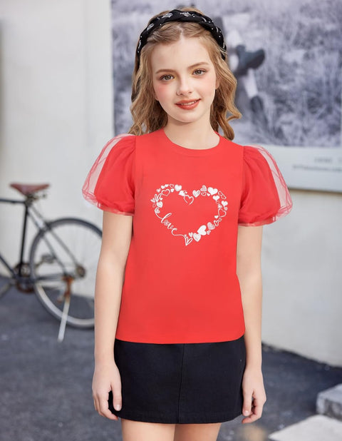 Arshiner Girls Shirts Mesh Puff Short Sleeves Tee Tops