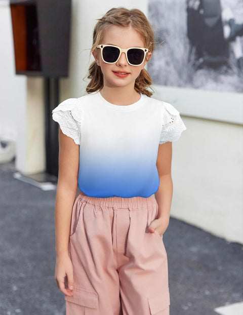 Arshiner Girls T Shirts Lace Petal Short Sleeves Kids Tops Tees