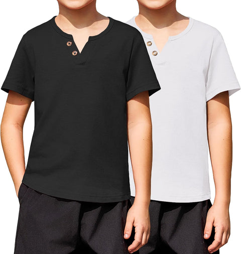 Arshiner Boy's Henley Shirt Soft Style T-Shirt with Multi Color Size 6-16, 2-Pack