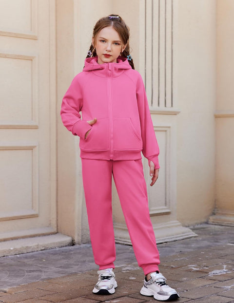 Arshiner Girls 2 Piece Outfit Drop Shoulder Zip Up Hoodies Set