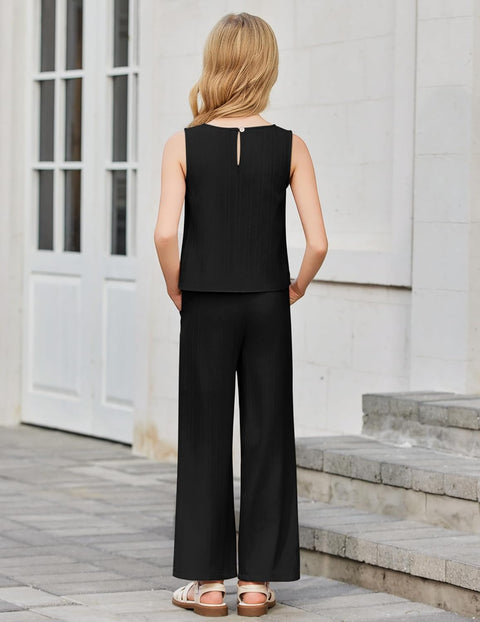 Arshiner Girls Set Casual Tank Crop Top and Wide-Leg Pants
