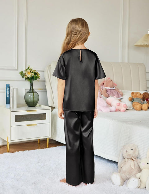 Arshiner Girls' Pajama Sets Satin Soft Silk Pjs Lounge Set Sleepwear