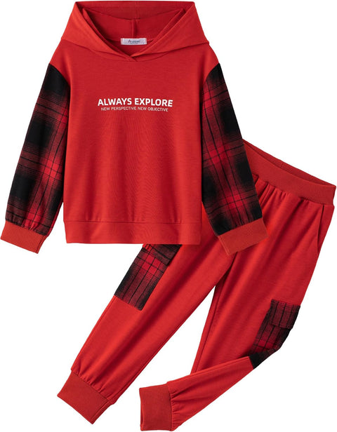 Arshiner Boys Plaid & Letter Graphic Hoodie Sweatshirt and Sweatpants