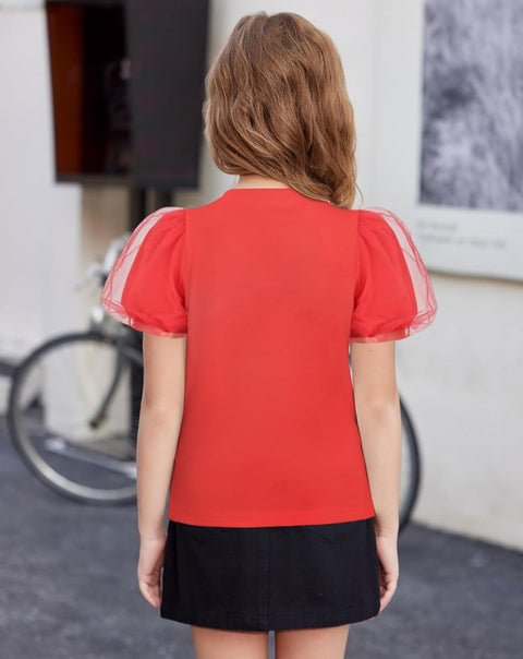 Arshiner Girls Shirts Mesh Puff Short Sleeves Tee Tops