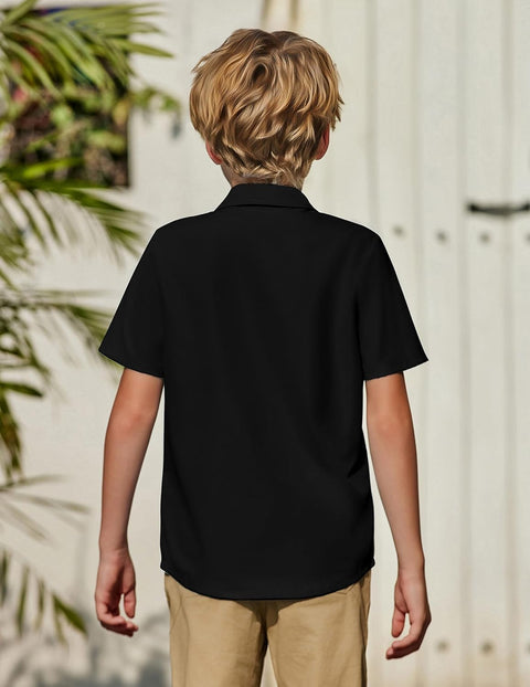 Arshiner Boys Short Sleeve Dress Shirts Solid Button Down Shirts