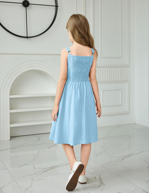 Arshiner Girls Cami Sleeveless Bow Tie Casual Sundress with Pockets for 5-12Y