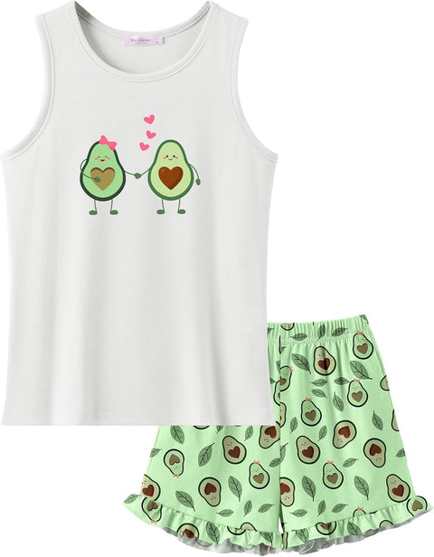 Arshiner Girls Pajamas Ruffle Sleepwear Tank Top and Shorts Set Pjs Outfit