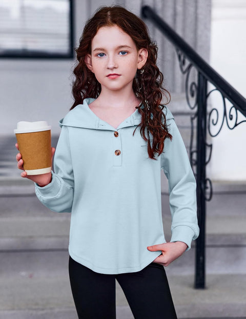 Arshiner Girls Button Collar Kids Hooded Sweatshirt