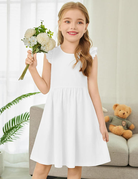 Arshiner Toddler Dress Girls Summer Ruffle Sleeve Backless Dresses Casual Sundress with Pockets 2-8Y