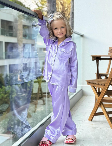 Arshiner Girls Pajamas Silk Satin Pajama Set
