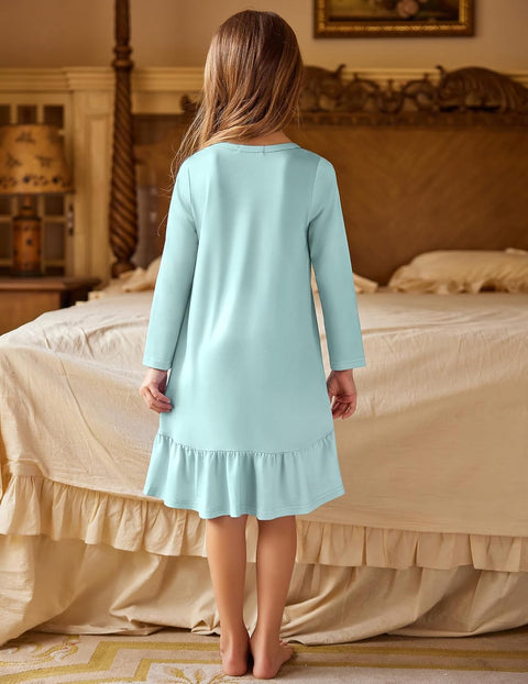 Arshiner Girls' Sleepwear Long Sleeve Cute Nightie Pajama Dress