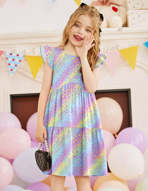 【2-8Y】Arshiner Toddler Dress Girls Backless Tiered Dresses with Pockets