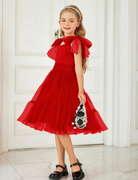 Arshiner Girls Dresses Sleeveless Bow-Tie Straps Tulle Dress