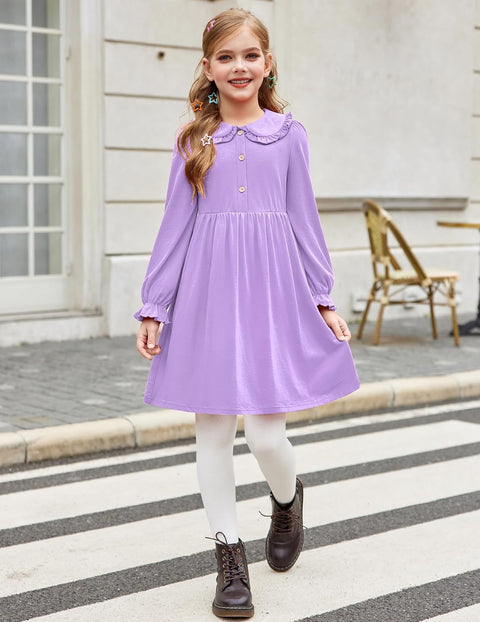 Arshiner Girls Long Sleeve Dress Ruffle Cotton Dresses