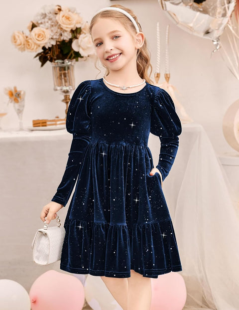 Arshiner Toddler Velvet Dress Girls Puff Party Ruffle Dresses