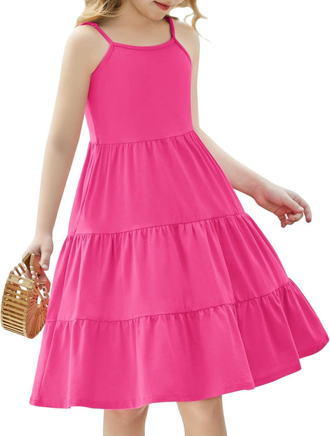 [3-10Y]Arshiner Toddler Girl's Sundress Boho Strap Tiered Swing Cami Dresses