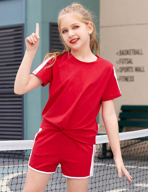 Arshiner Girls Clothing Sets Twist Front Top and Shorts 2 Piece Outfits Activewear Tracksuit 5-14 Year