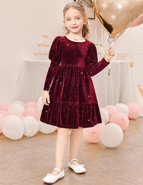 Arshiner Toddler Velvet Dress Girls Puff Party Ruffle Dresses