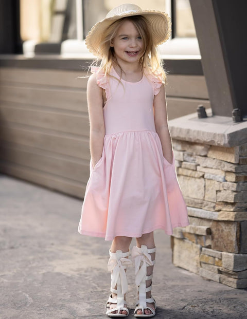 Arshiner Toddler Dress Girls Summer Ruffle Sleeve Backless Dresses Casual Sundress with Pockets 2-8Y