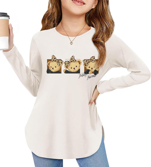 Arshiner Girls Long Sleeve T Shirts Hem Side Soft Tops