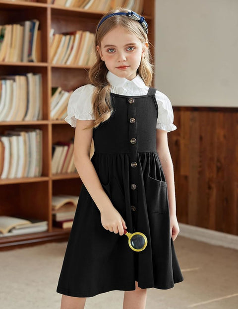 Arshiner Girl's Spaghetti Strap Button Down Midi Sleeveless Sundress